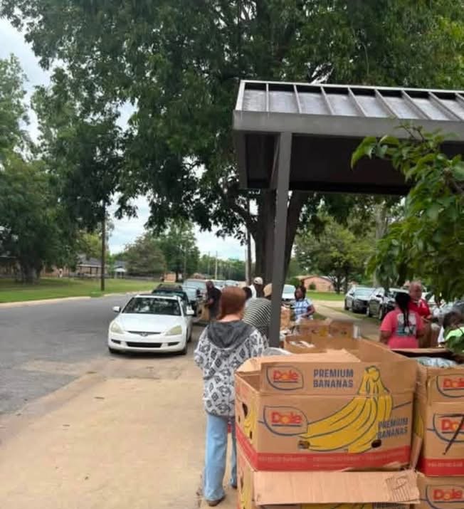Food distribution at the Green Street Community Center
